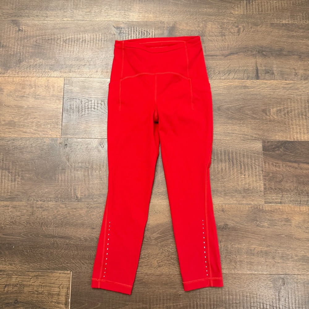Lululemon Speed Up Crop High Rise Running Leggings Red Pockets 21" Inseam